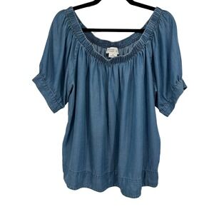 Kate Spade Broome Street Chambray Peasant Blouse Womens L Cottagecore